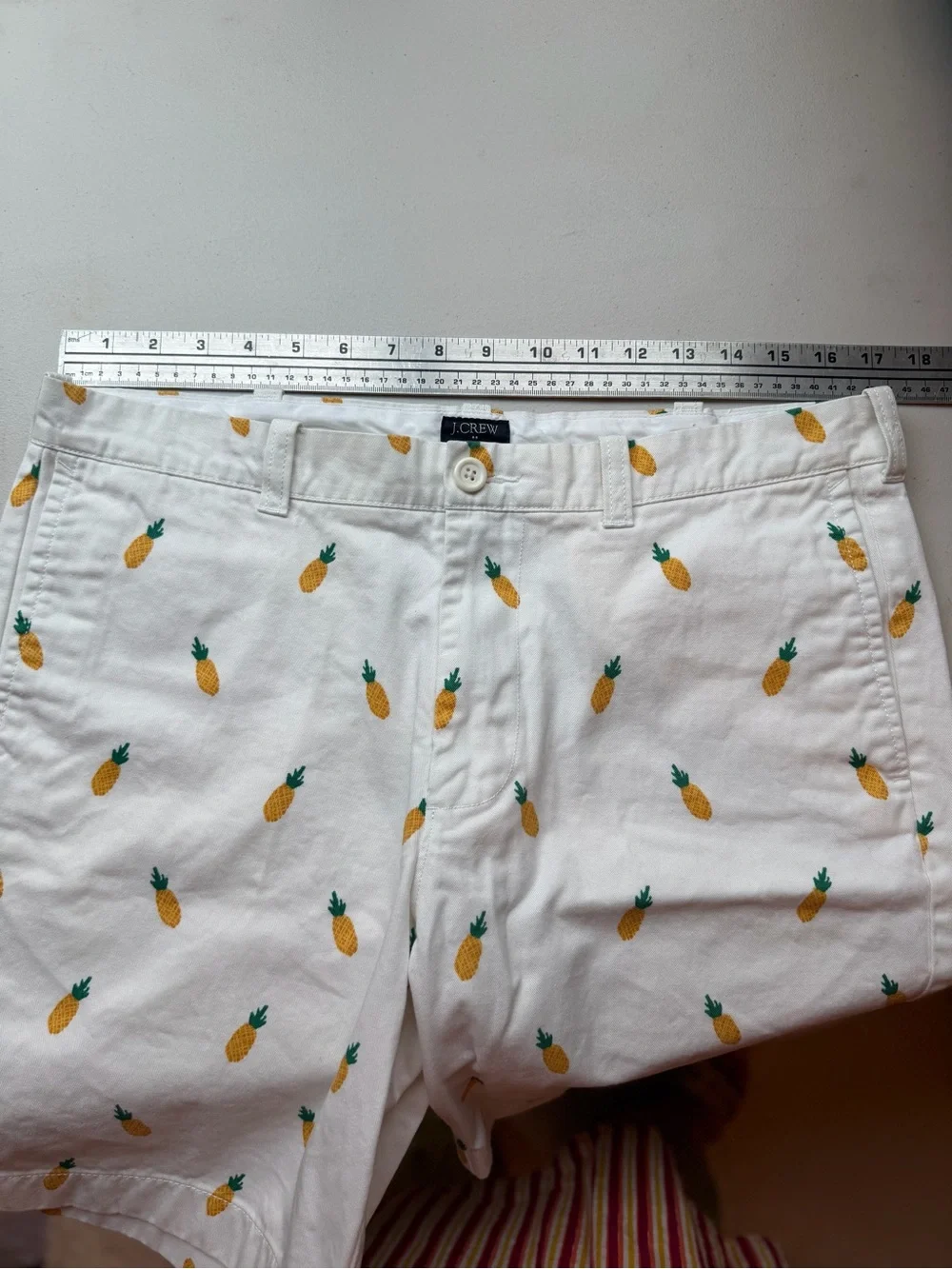 J. Crew White Pineapple Print Flat Front Shorts